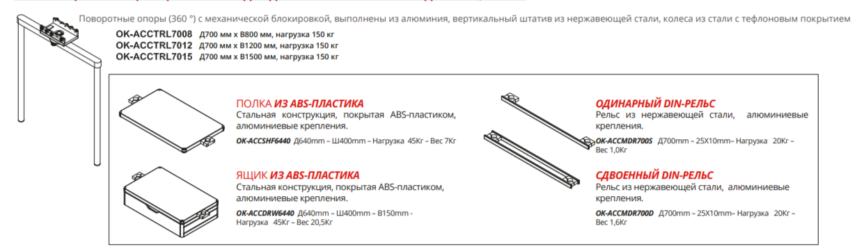 СКОЛЬЗЯЩИЕ И ВРАЩАЮЩИЕСЯ ОПОРЫ ДЛЯ ДОПОЛНИТЕЛЬНОГО ОБОРУДОВАНИЯ, 700 ММ
