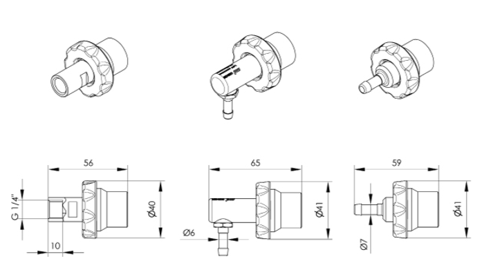 G 1/4 с внутренней резьбой / Держатель шланга 90 / Прямой держатель шланга